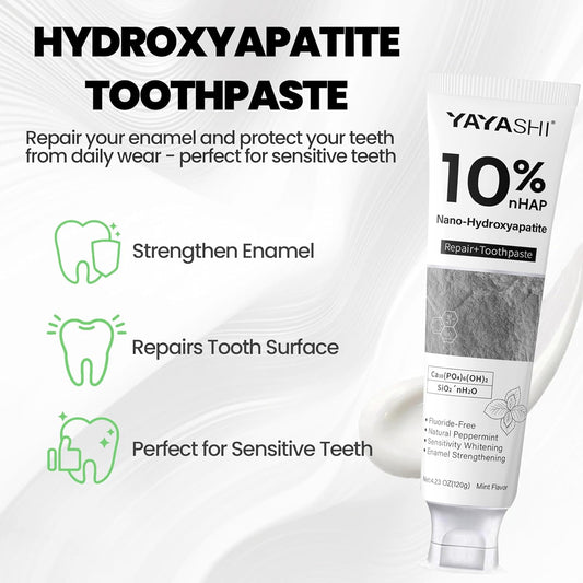 Hydroxyapatite Toothpastes 10%,Fluoride-Free Toothpaste, Gentle Mint, Fresh Breath, Daily Use for Oral Health 4.23oz
