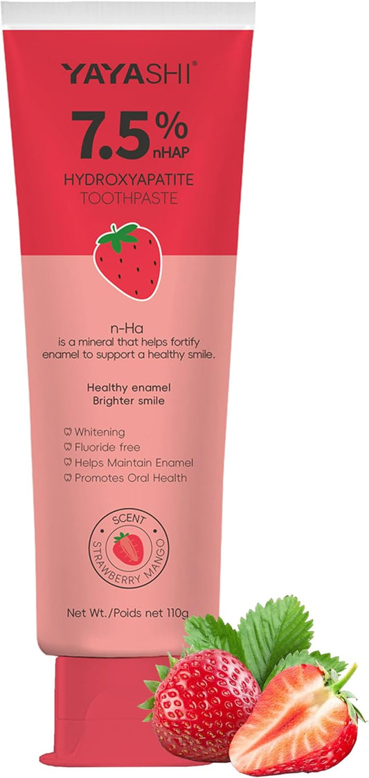 Nano Hydroxyapatite Toothpaste, Fluoride Free Toothpaste,Enamel Protection and Tooth Strengthening Appropriate for Sensitive Teeth, Daily Use for Oral Health -Strawberry Mango, 3.88 Fl Oz