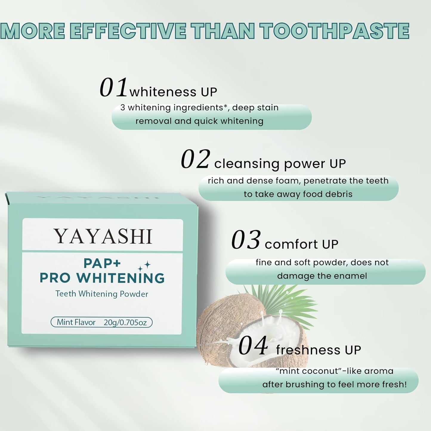Natural Whitening Tooth Powder - Mint & Coconut, Fresh Breath, Dentist Approved, for Sensitive Teeth