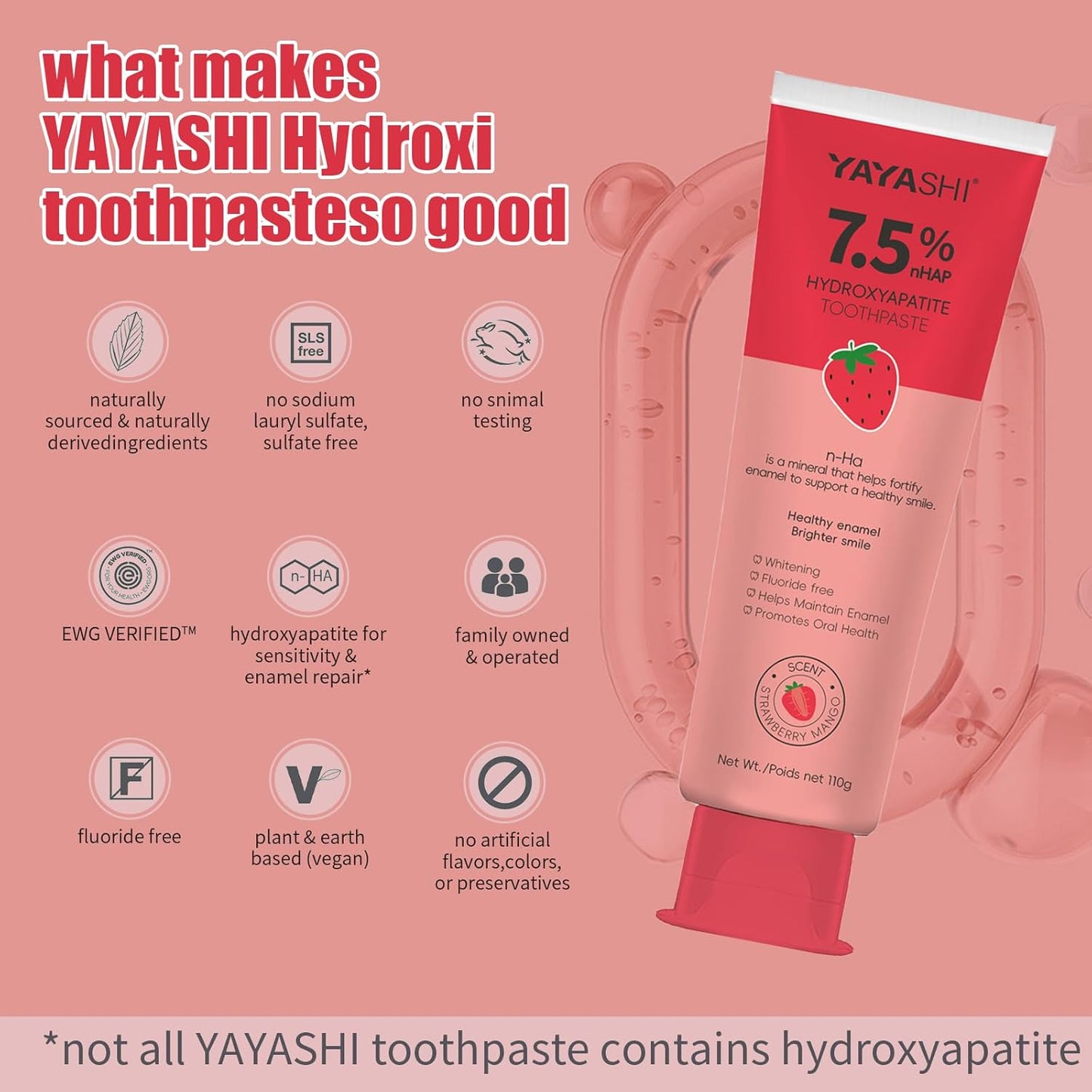 Nano Hydroxyapatite Toothpaste, Fluoride Free Toothpaste,Enamel Protection and Tooth Strengthening Appropriate for Sensitive Teeth, Daily Use for Oral Health -Strawberry Mango, 3.88 Fl Oz