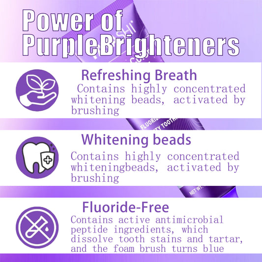Purple Color Corrector Whitening Toothpaste, Fluoride-Free,Deep Stain Remover Toothpaste, Plaque Remover for Teeth,freshens Breath,Vanilla Mint