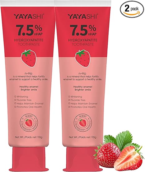 Nano Hydroxyapatite Toothpaste, Fluoride Free Toothpaste,Enamel Protection and Tooth Strengthening Appropriate for Sensitive Teeth, Daily Use for Oral Health -Strawberry Mango, 3.88 Fl Oz