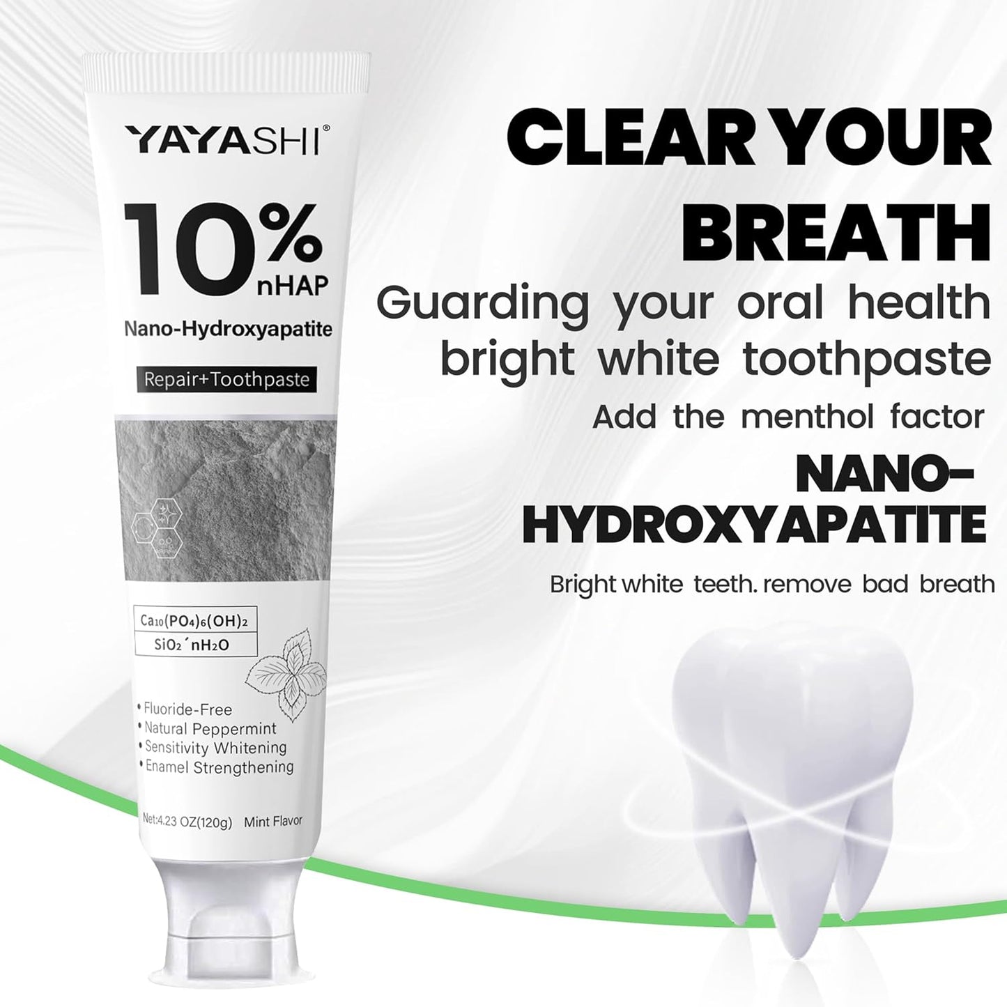 Hydroxyapatite Toothpastes 10%,Fluoride-Free Toothpaste, Gentle Mint, Fresh Breath, Daily Use for Oral Health 4.23oz