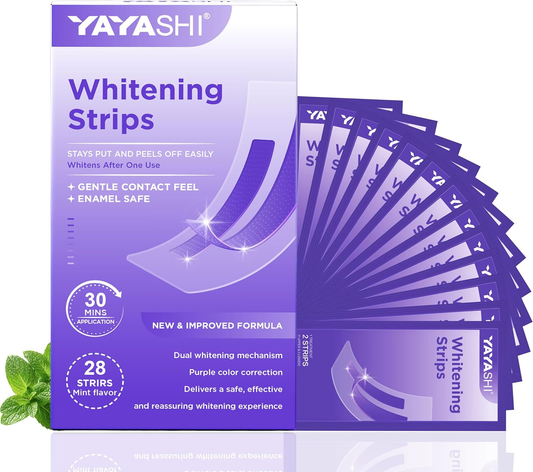 YAYASHI Purple Whitening Strips, Removes Yellow Stains,30 Min Treatment, 14 Treatmetnts, 28 Strips