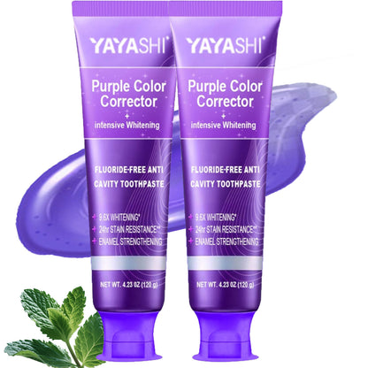 Purple Color Corrector Whitening Toothpaste, Fluoride-Free,Deep Stain Remover Toothpaste, Plaque Remover for Teeth,freshens Breath,Vanilla Mint