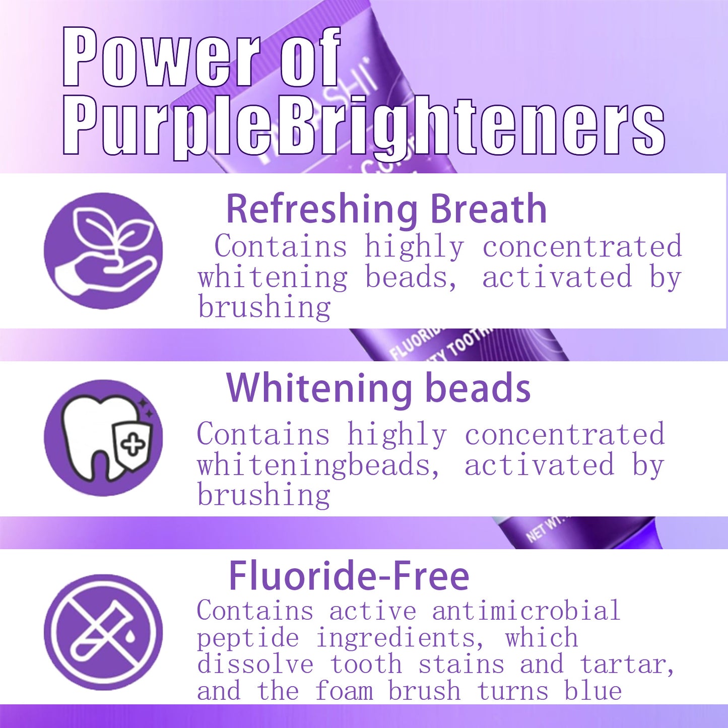 Purple Color Corrector Whitening Toothpaste, Fluoride-Free,Deep Stain Remover Toothpaste, Plaque Remover for Teeth,freshens Breath,Vanilla Mint