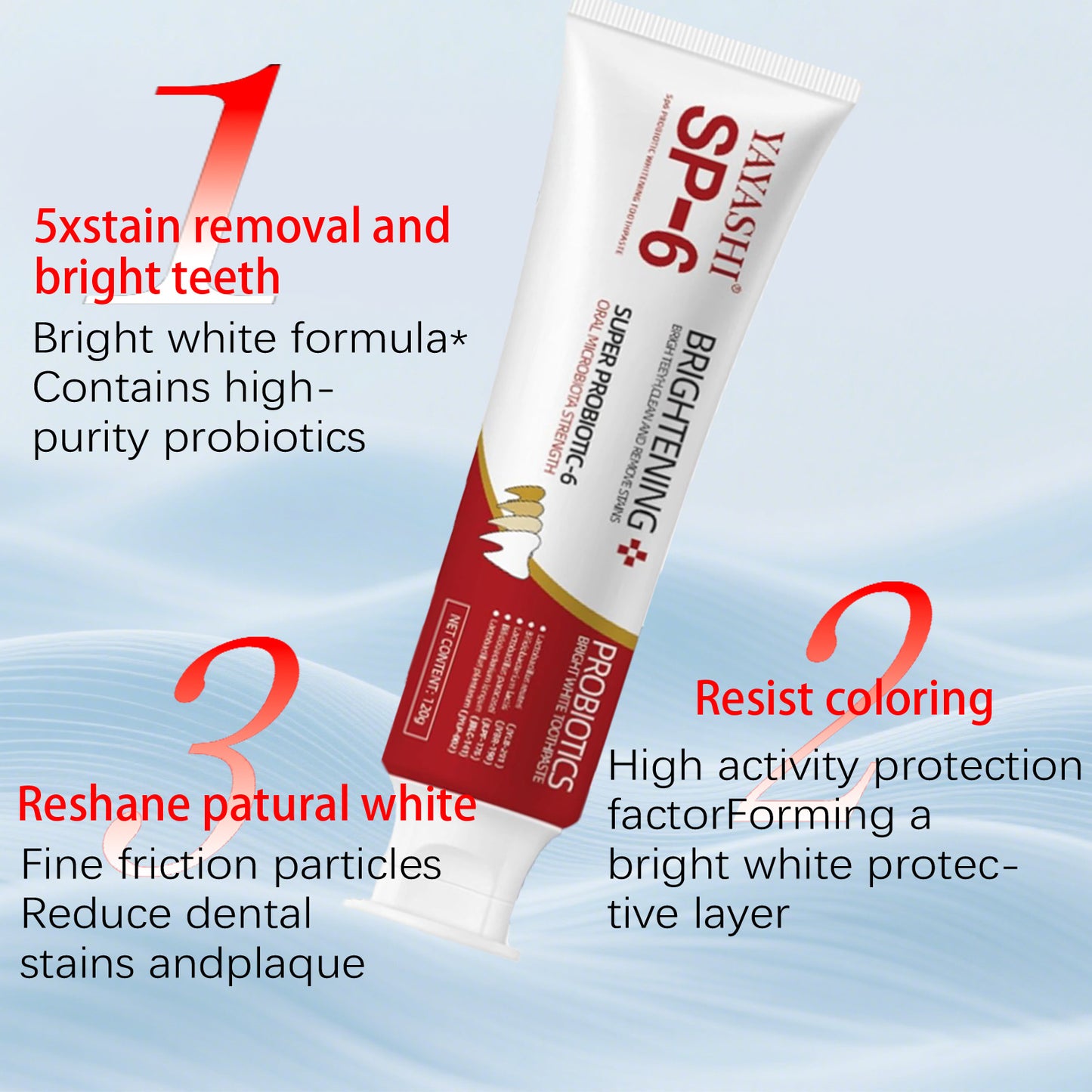 YAYASHI SP-6 Probiotic Whitening Toothpaste – Advanced Formula with 6 Probiotics for Brighter Teeth & Healthier Gums, Enamel-Friendly, Fresh Peppermint, Long-Lasting Clean