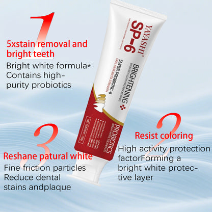 YAYASHI SP-6 Probiotic Whitening Toothpaste – Advanced Formula with 6 Probiotics for Brighter Teeth & Healthier Gums, Enamel-Friendly, Fresh Peppermint, Long-Lasting Clean