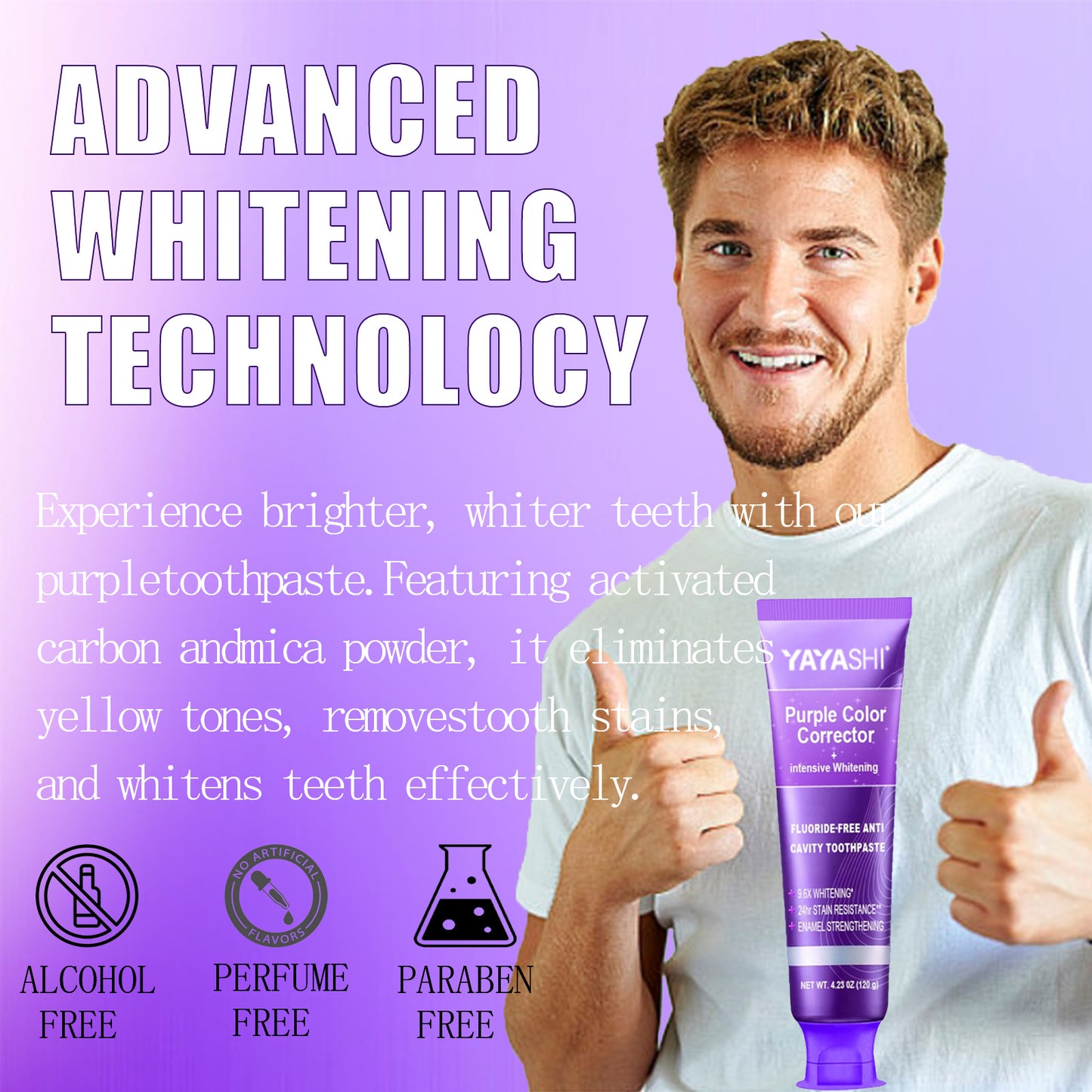 Purple Color Corrector Whitening Toothpaste, Fluoride-Free,Deep Stain Remover Toothpaste, Plaque Remover for Teeth,freshens Breath,Vanilla Mint