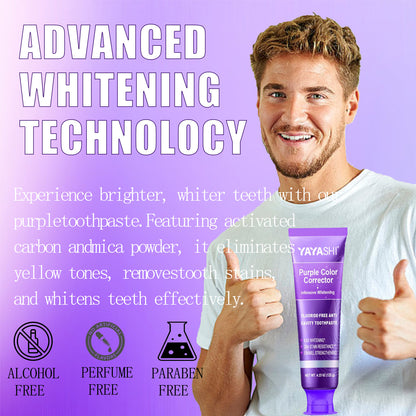 Purple Color Corrector Whitening Toothpaste, Fluoride-Free,Deep Stain Remover Toothpaste, Plaque Remover for Teeth,freshens Breath,Vanilla Mint