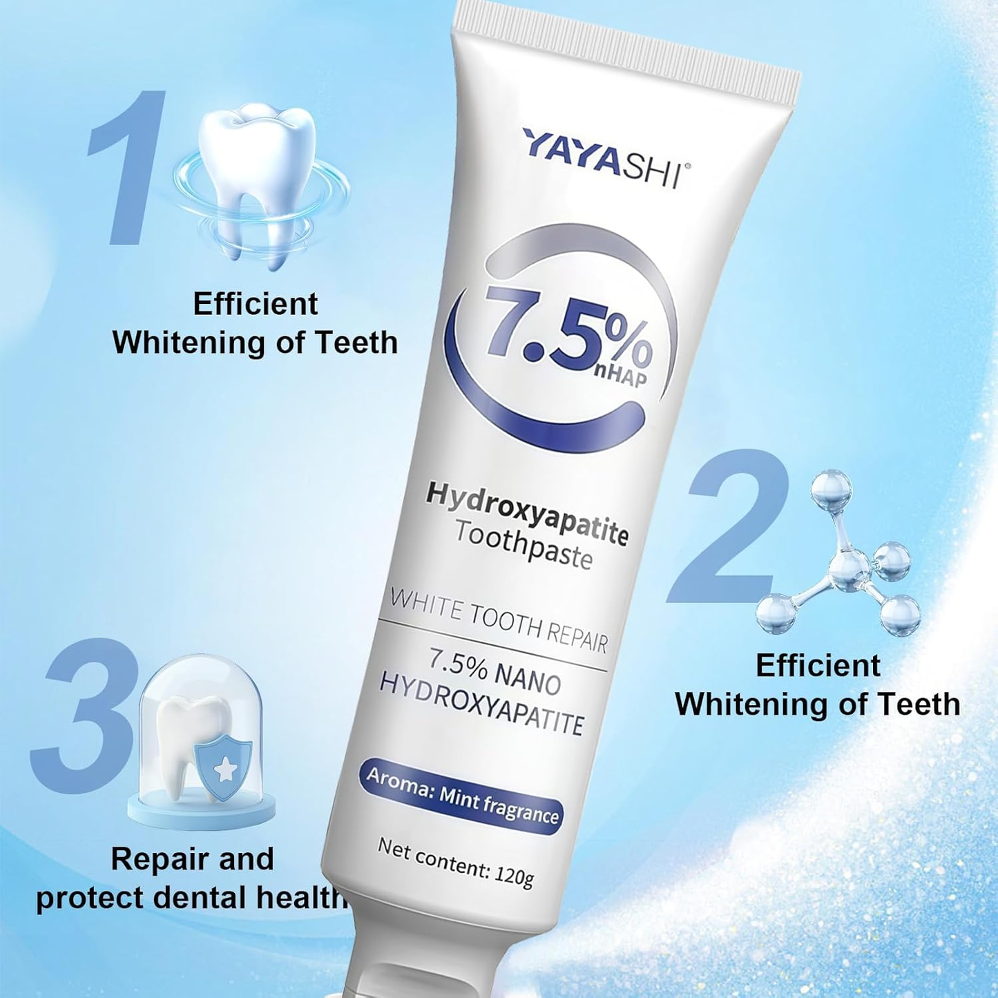 YAYASHI 7.5% Hydroxyapatite Toothpaste for Enamel Protection and Tooth Strengthening