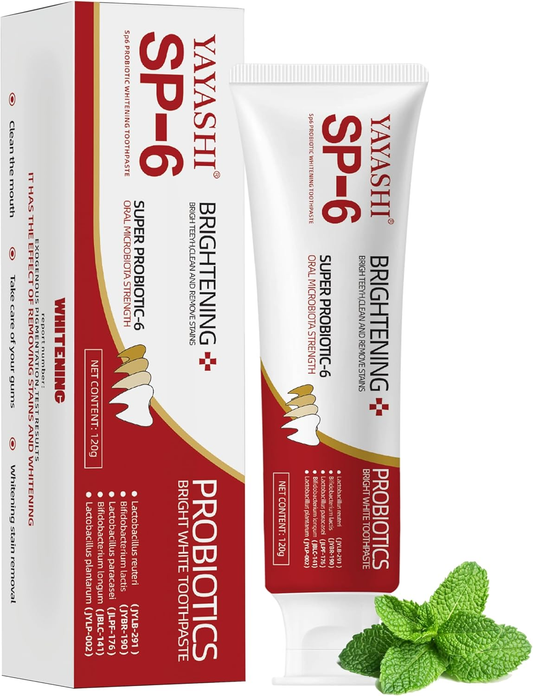 YAYASHI SP-6 Probiotic Whitening Toothpaste – Advanced Formula with 6 Probiotics for Brighter Teeth & Healthier Gums, Enamel-Friendly, Fresh Peppermint, Long-Lasting Clean