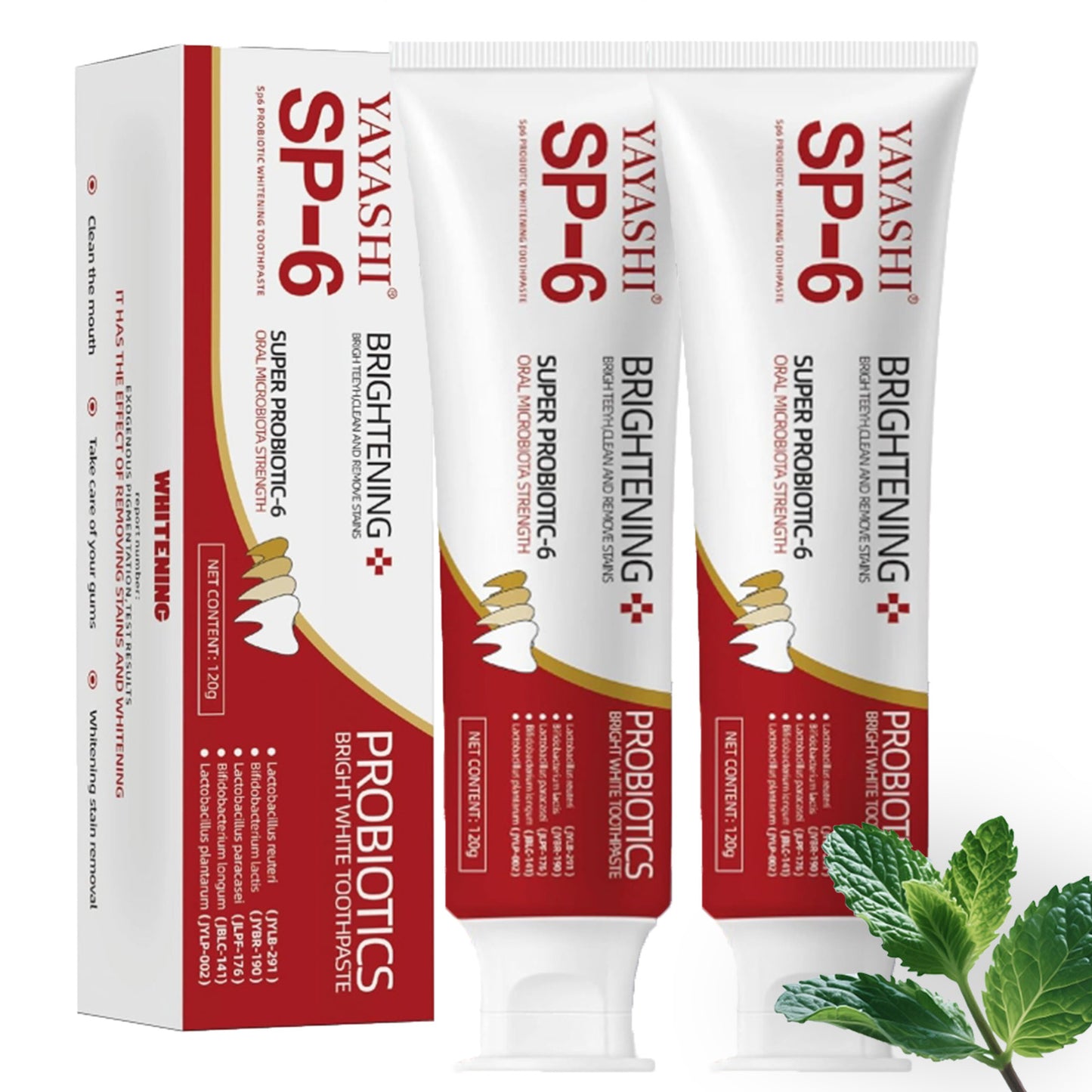 YAYASHI SP-6 Probiotic Whitening Toothpaste – Advanced Formula with 6 Probiotics for Brighter Teeth & Healthier Gums, Enamel-Friendly, Fresh Peppermint, Long-Lasting Clean