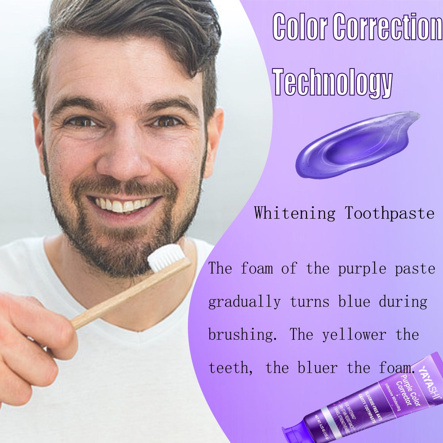 Purple Color Corrector Whitening Toothpaste, Fluoride-Free,Deep Stain Remover Toothpaste, Plaque Remover for Teeth,freshens Breath,Vanilla Mint