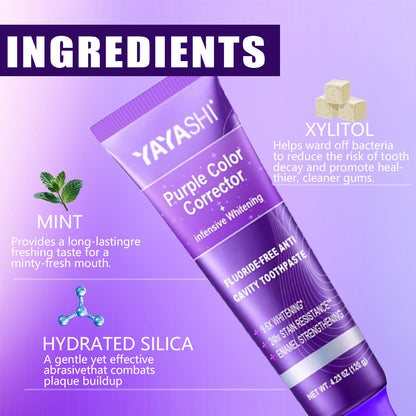 Purple Color Corrector Whitening Toothpaste, Fluoride-Free,Deep Stain Remover Toothpaste, Plaque Remover for Teeth,freshens Breath,Vanilla Mint