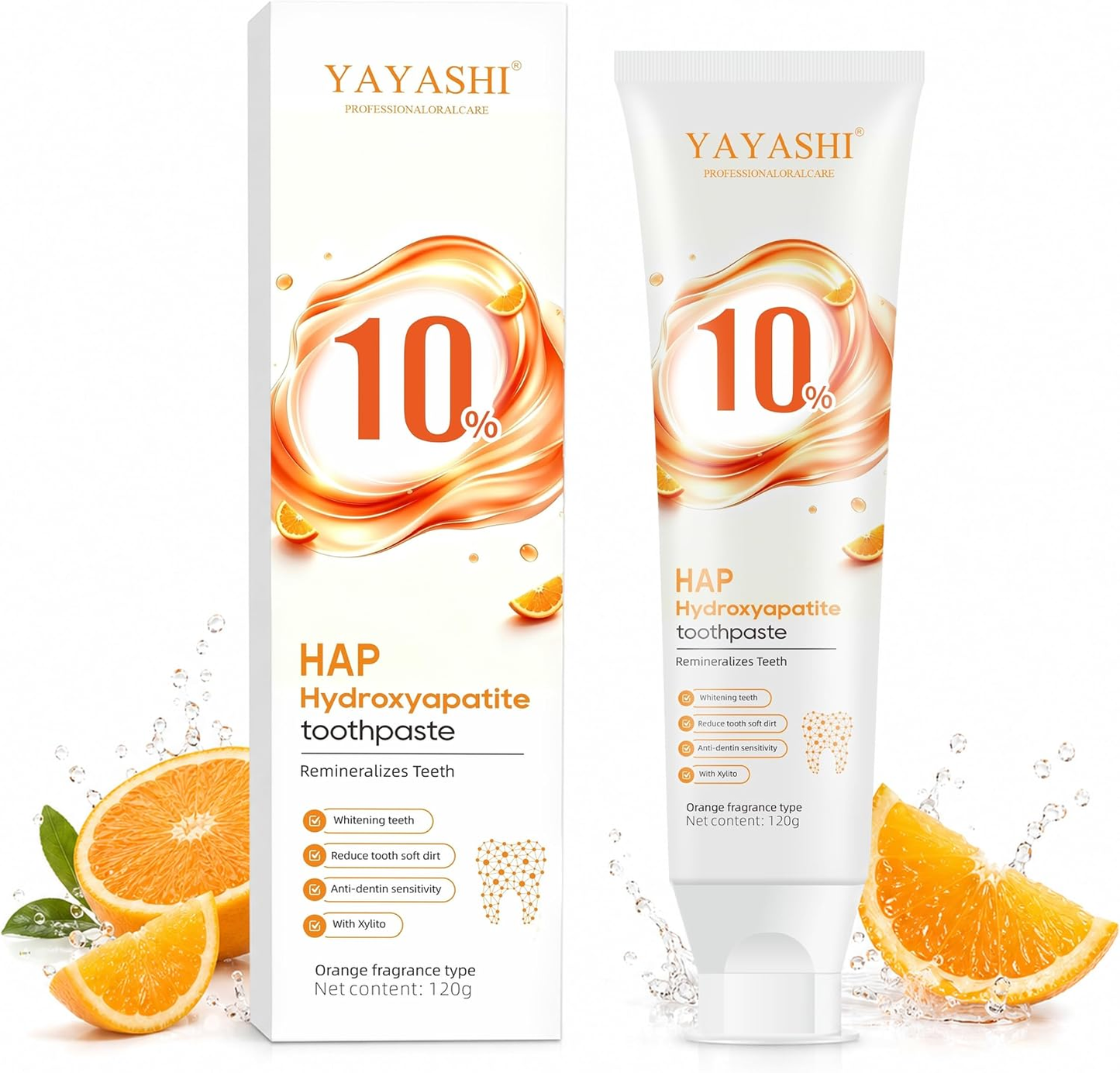 YAYASHI 10% Nano Hydroxyapatite Toothpastes,Fluoride-Free,Sensitive Teeth  orange Flavors